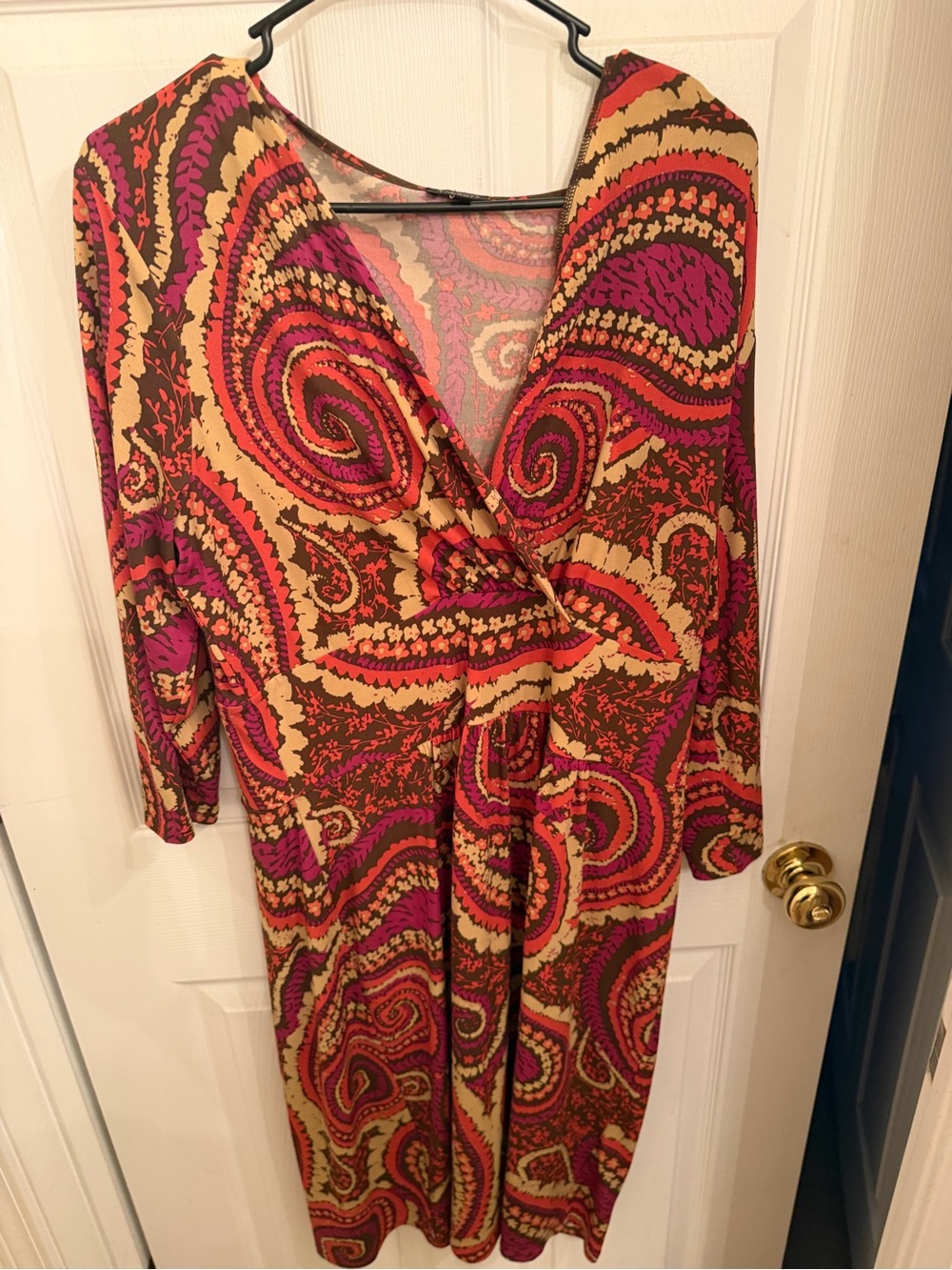 Talbots Fuchsia Pink and Tan Paisley Wrap Dress